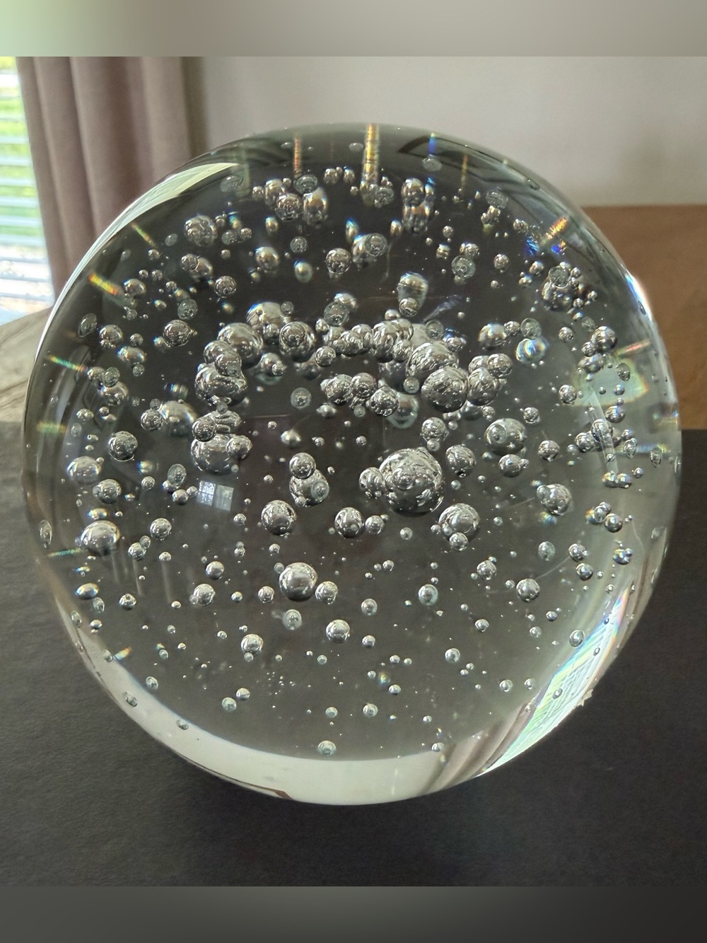 Vintage Art Glass Bubble Paperweight 3.5”Clear Controlled Bubble Sphere Orb 2lbs